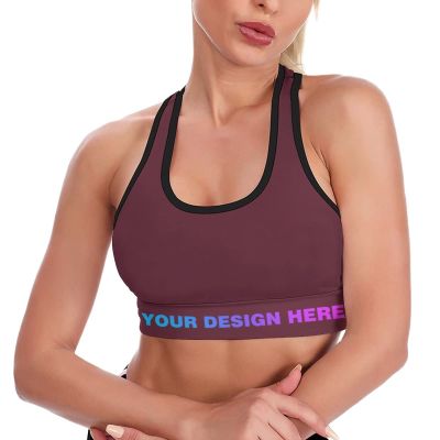 Personalized Yoga Tank Top Add Your Image Text Custom Crop Tops Vest Sports Bra for Women Maroon 2XL