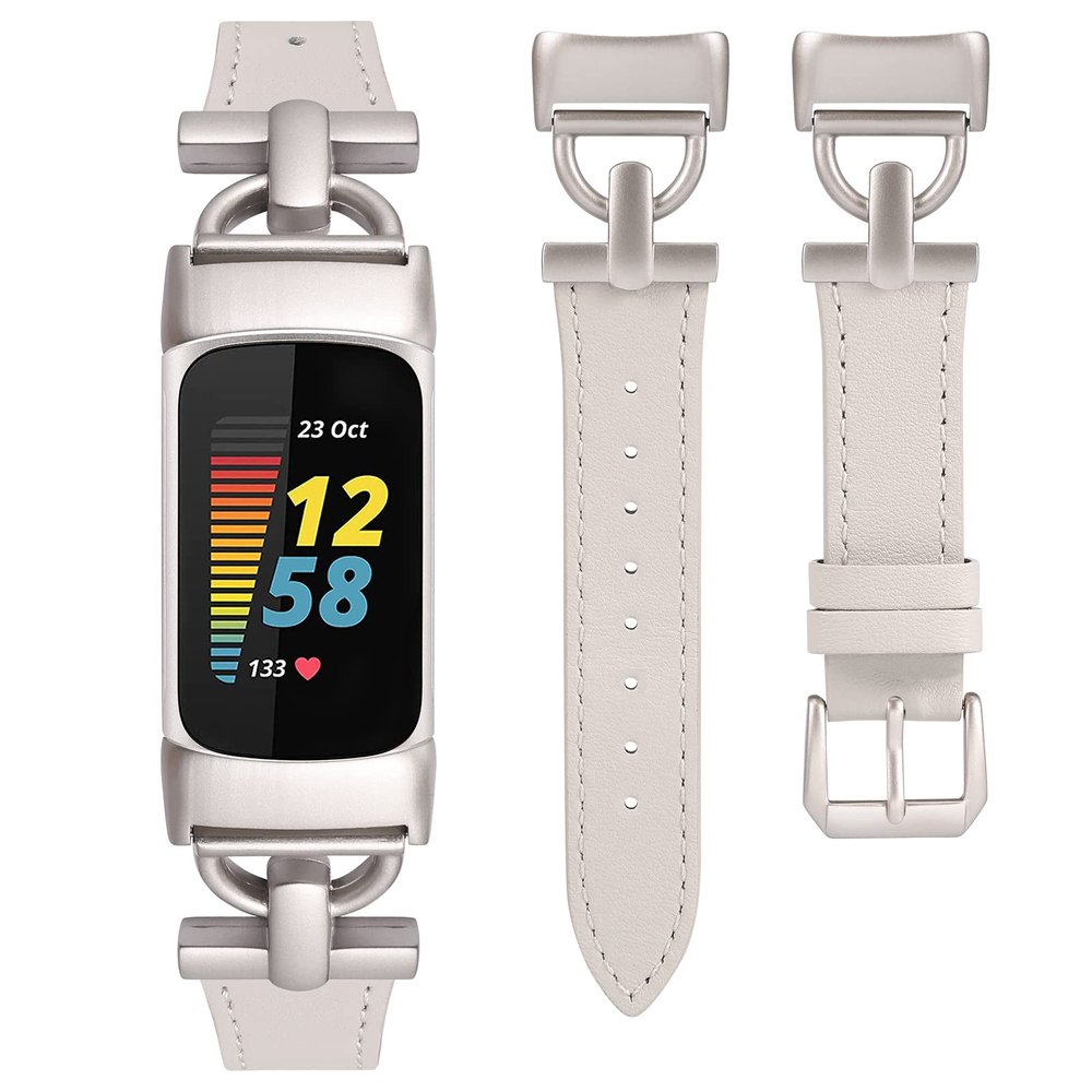 Wearlizer Leather Band Compatible with Fitbit Charge 6 Bands/Charge 5 Bands for Women, Dressy Slim Leather Strap Replacement Wristband with D-Shape Metal Buckle for Fitbit Charge 5/Charge 6 Band
