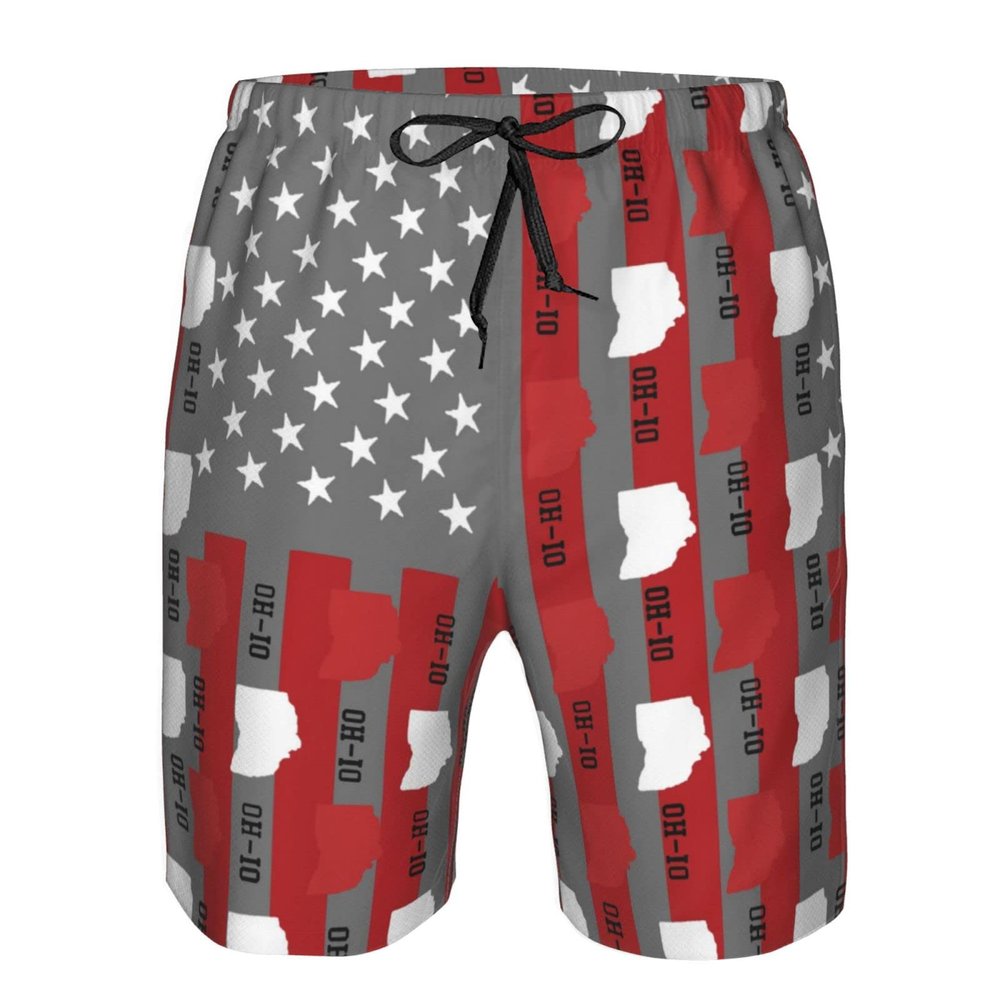 Men's Hawaiian Novelty Oh-Io State Quick Dry with Side Pocket Mesh Lining Swim Trunks - Medium
