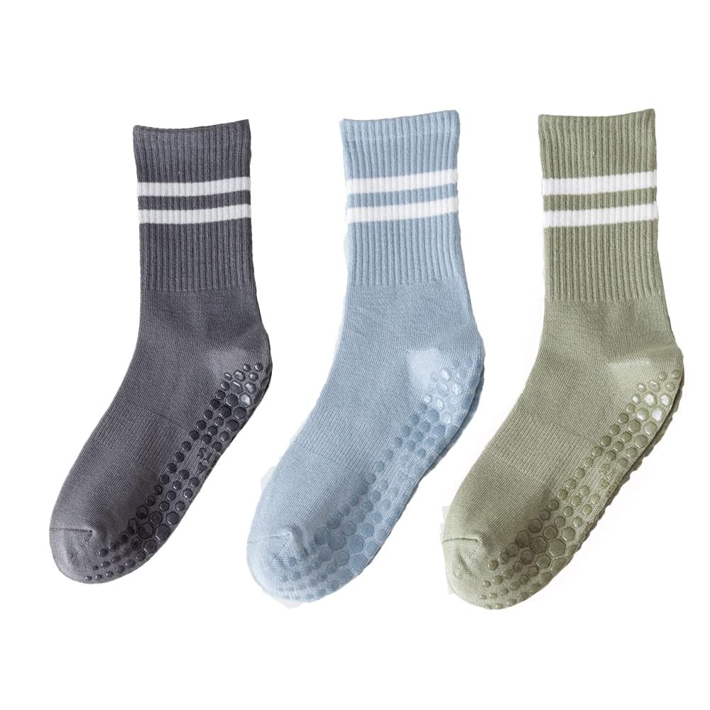 3Pcs Yoga Socks with Grips for Women, Cotton Mid-tube Bottom Cushioned Socks Non Slip Grip Socks for Yoga, Pilates, Barre, Dance, Ballet