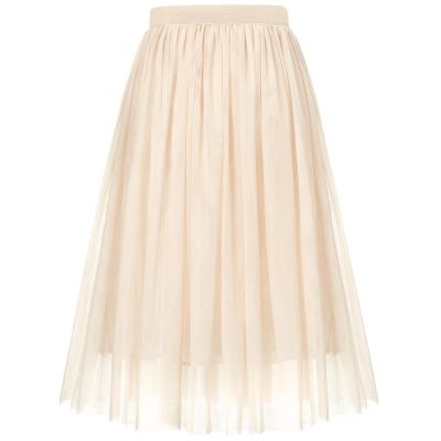 BOOPH Girls Tulle Skirts A-line Mesh Skirt Long Beige Tutu Skirts Dress for Toddler Girls 8-9Y