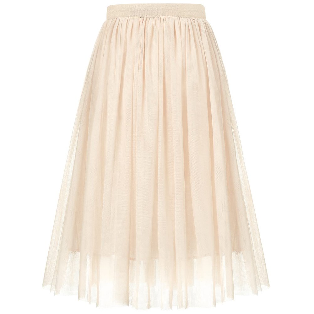 BOOPH Girls Tulle Skirts A-line Mesh Skirt Long Beige Tutu Skirts Dress for Toddler Girls 8-9Y