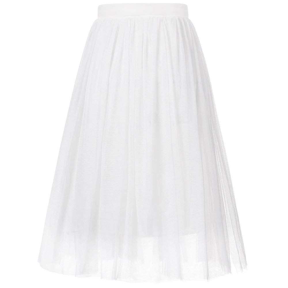 BOOPH Girls Tulle Skirts A-line Mesh Skirt Long White Tutu Skirts Dress for Toddler Girls 8-9Y
