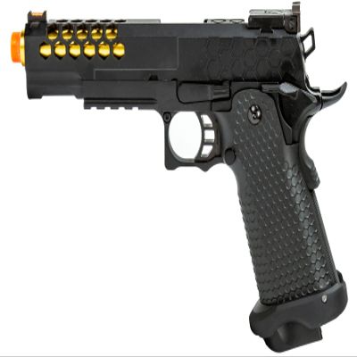 340 FPS Golden Ball x Eagle OTS .45 Hi-Capa Gas Blowback Airsoft Pistol w/Hive Vented Slide (Color: Black/Gold Barrel)