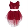 FEESHOW Girls 2Pcs Dance Set Sequins Glittering Crop Tops with Irregular Skirts Lyrical Ballet Modern Latin Dancewear Burgundy 8 Years view 1
