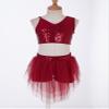 FEESHOW Girls 2Pcs Dance Set Sequins Glittering Crop Tops with Irregular Skirts Lyrical Ballet Modern Latin Dancewear Burgundy 8 Years view 3