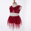 FEESHOW Girls 2Pcs Dance Set Sequins Glittering Crop Tops with Irregular Skirts Lyrical Ballet Modern Latin Dancewear Burgundy 8 Years view 4