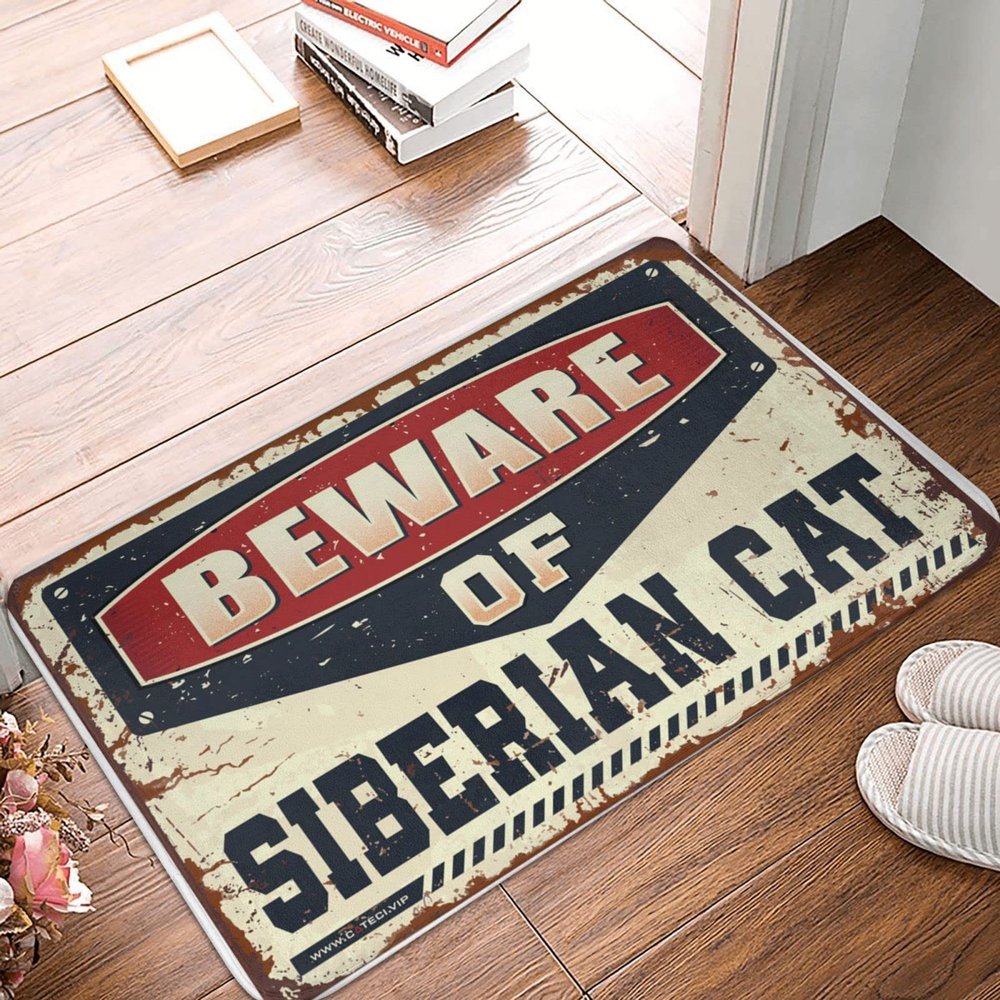 Abipuir Boys Room Decor Teenager Beware of Siberian Cat Doormat Funny Bar Decor Outdoor Mat Large (Size : 40X60CM)