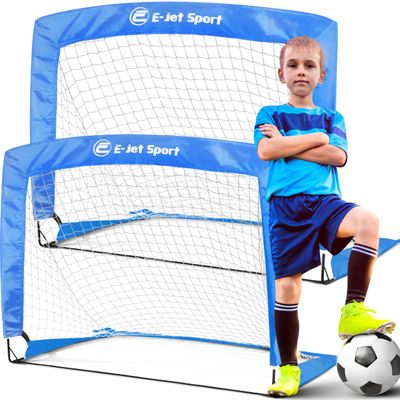 Portable 4' Fiberglass Soccer Goals, Quick Set-Up, Fiberglass Poles, High Stability, Solo Play, Instant Matches- Set of 2