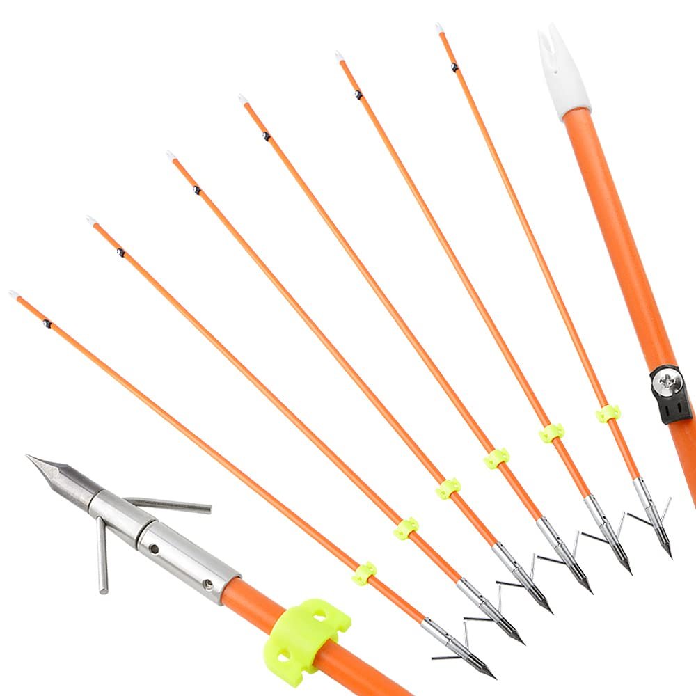 ZSHJGJR Bowfishing Arrows - Solid Fiberglass Shaft OD 8mm with Hunting Fishing Broadhead for Compound Bow and Recurve Bow Fishing Arrow Archery 12 Pcs