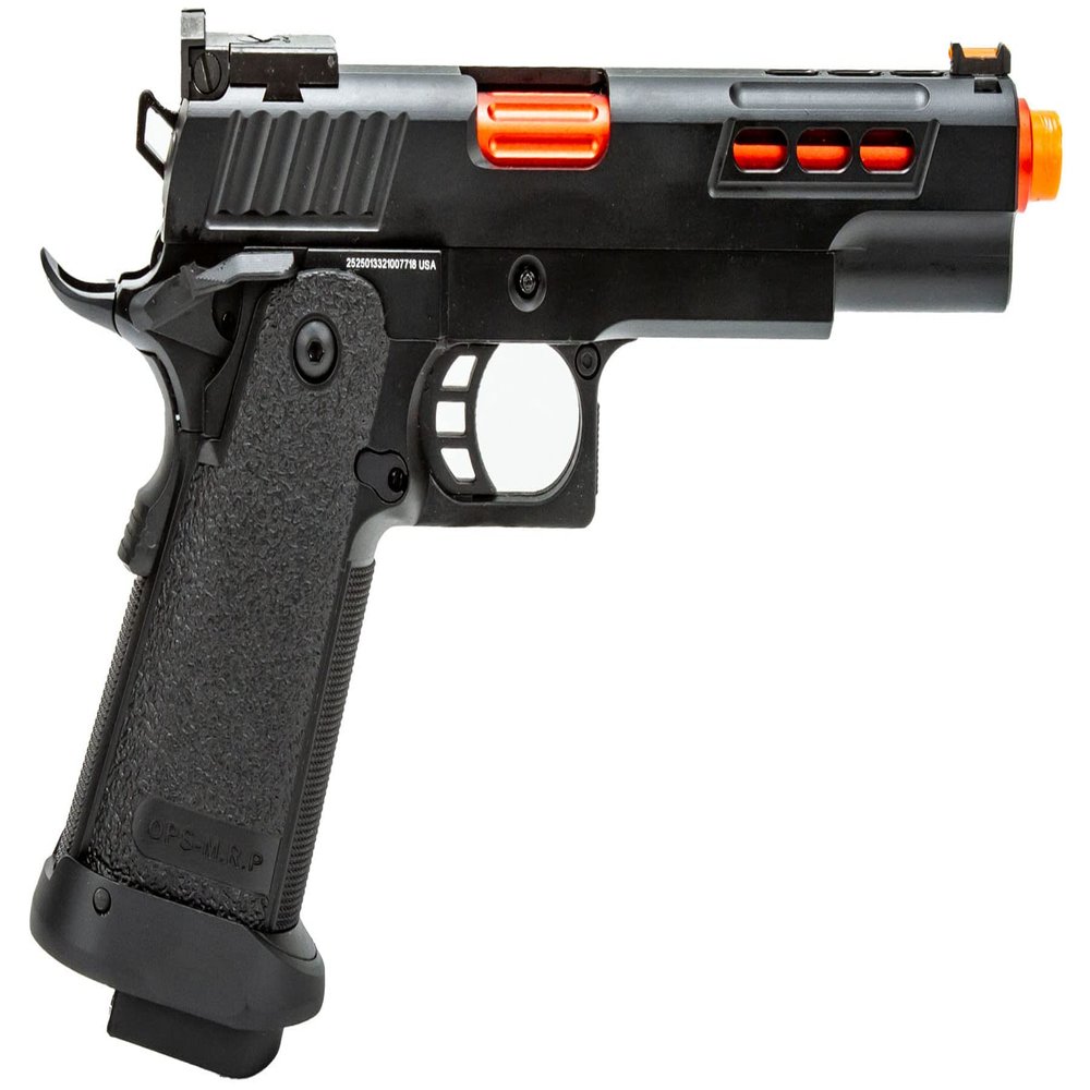 GoldenBall & Eagle 3342 OTS .45 Hi-Capa Gas Blowback Airsoft Pistol w/Ported Slide (Color: Black/Red Barrel)