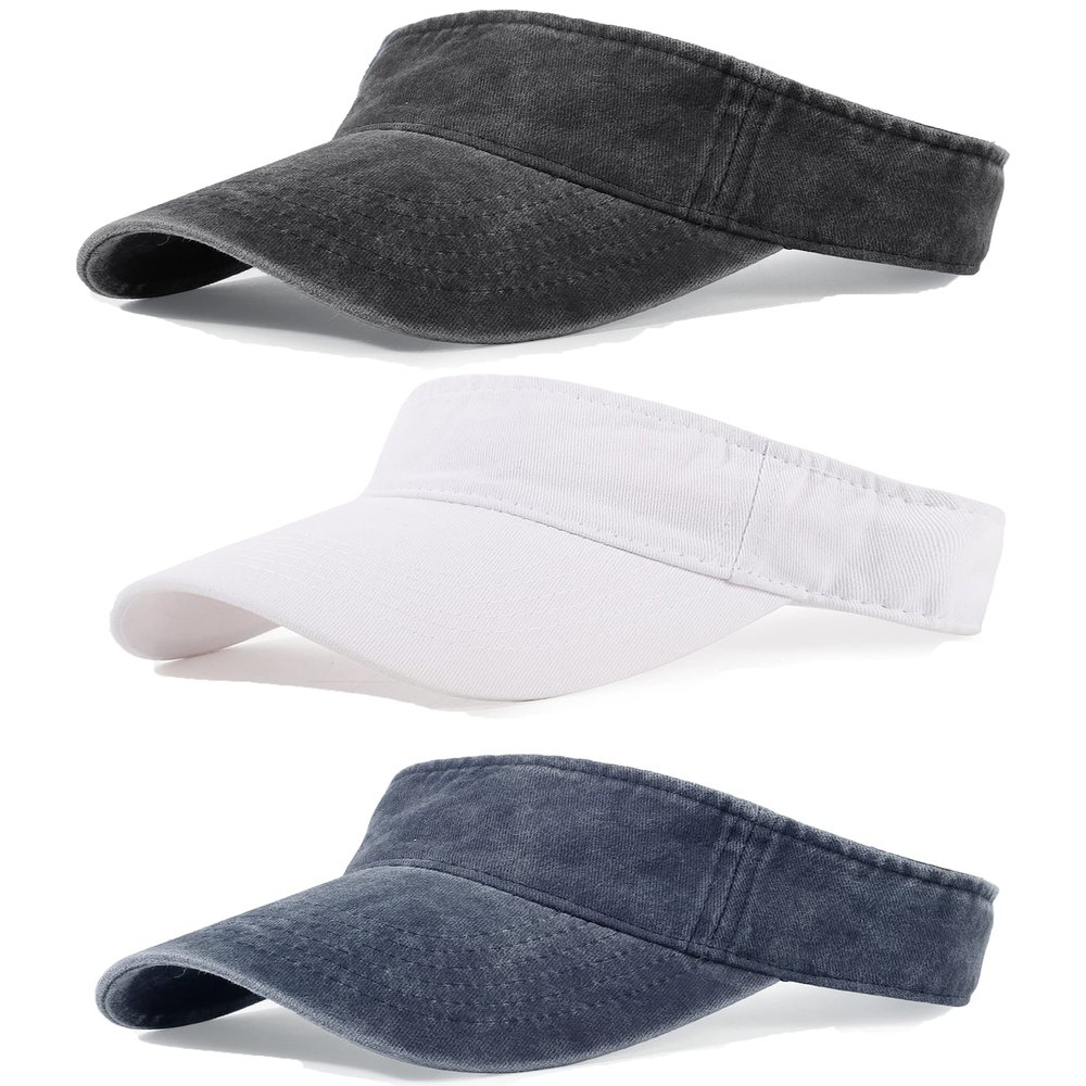 3 Pack Sun Visors for Women Men Cooling Lightweight Sports Sun Hats Adjustable Twill Cotton Run Visor