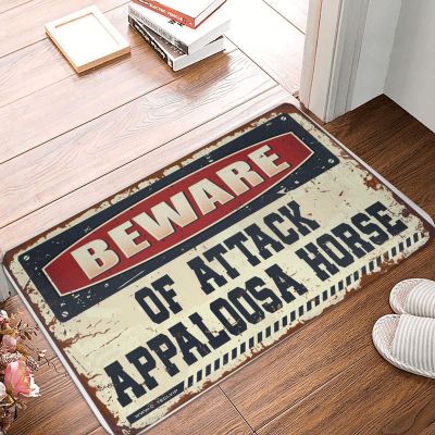 Abipuir Front Porch Rug Beware of Attack Appaloosa Horse Doormat Gift for Husband Outdoor Rug Front Door (Size : 65X90CM)