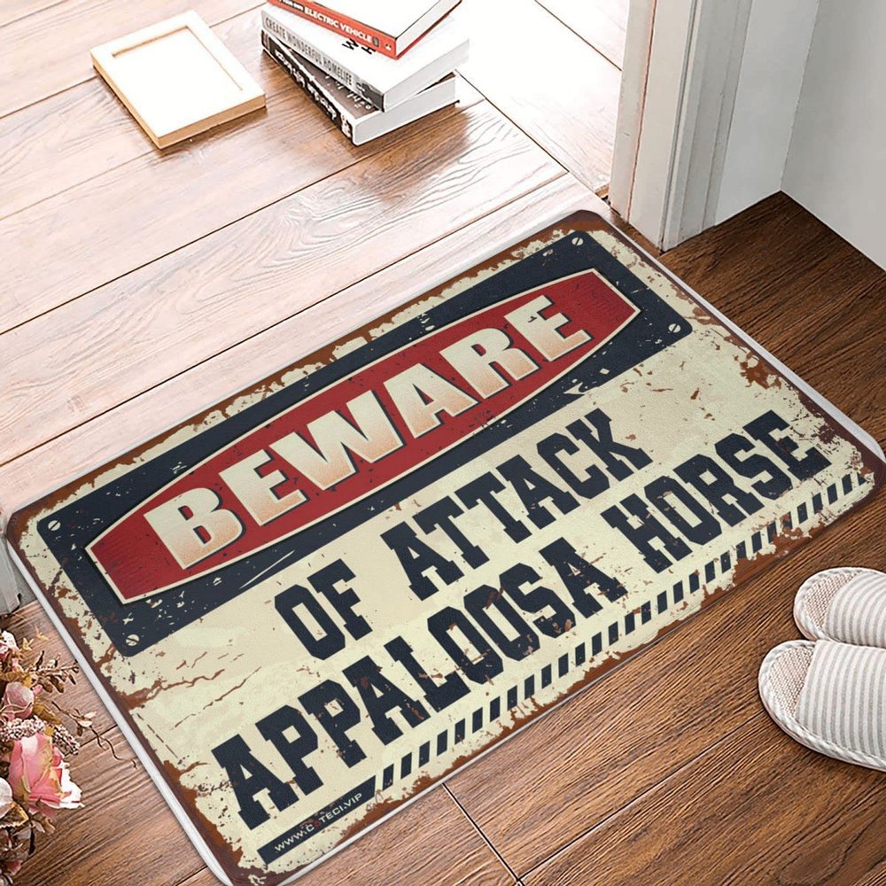 Abipuir Front Porch Rug Beware of Attack Appaloosa Horse Doormat Gift for Husband Outdoor Rug Front Door (Size : 65X90CM)