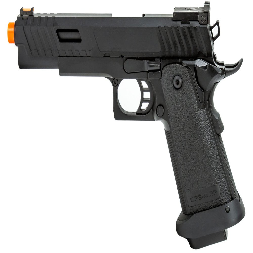 340 FPS Golden Ball x Eagle OTS .45 Hi-Capa Gas Blowback Airsoft Pistol w/Serrated Slide (Color: Black)