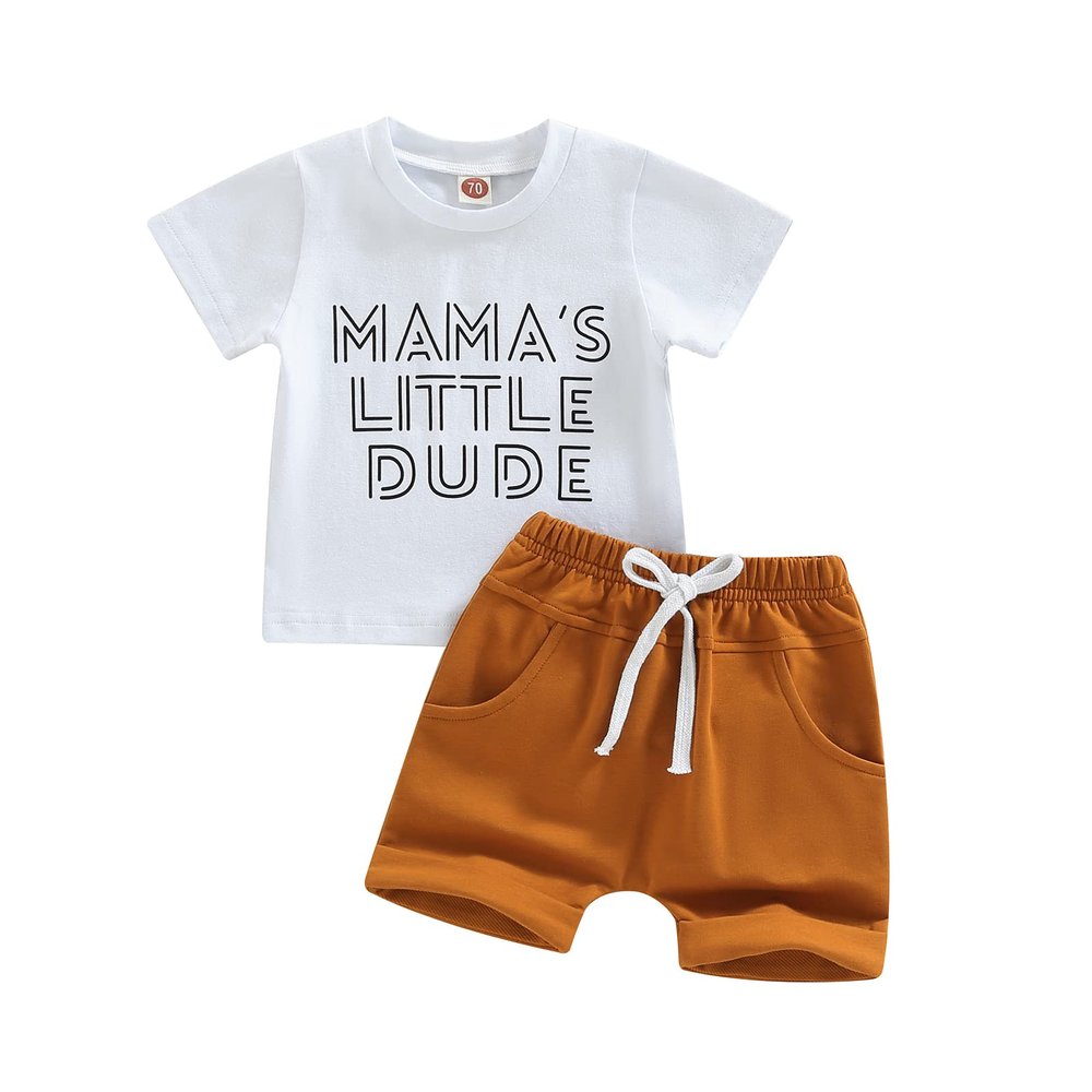 Summer 2PCS Clothes Set Infant Baby Boys Summer Outfit Letter Short Sleeve Tops T-Shirt and Shorts Set (Mama's Dude-White, 12-18 Months)