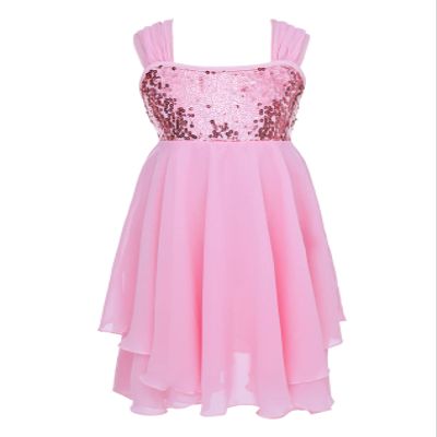 Daenrui Kids Girls Sleeveless Sequins Ballet Lyrical Dance Chiffon Dress Modern Contemporary Dance Costume Leotard Pink 10 Years