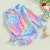 FIOMVA Toddler Baby Girl Long Sleeve Swimsuit One Piece Zipper Rashguard Swimwear Bathing Suit Sunsuit (Mermaid Blue Pink, 4-5 Years) view 4
