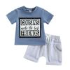 Summer 2PCS Clothes Set Infant Baby Boys Summer Outfit Letter Short Sleeve Tops T-Shirt and Shorts Set (Cousins-Blue, 6-12 Months) view 1