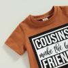 Summer 2PCS Clothes Set Infant Baby Boys Summer Outfit Letter Short Sleeve Tops T-Shirt and Shorts Set (Cousins-Caramel, 0-6 Months) view 2