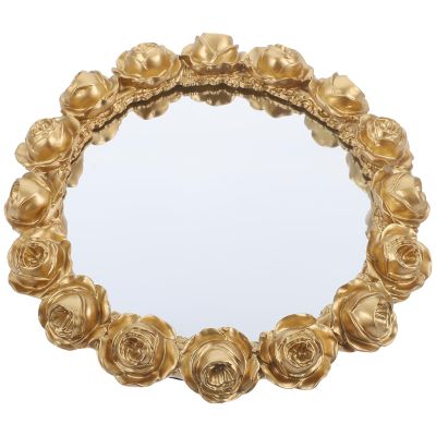 Beavorty Decorative Mirror Tray Vintage Decor Perfume Tray with Rose Design Decorative Mirror Jewelry Trinket Perfume Organizer for Dresser Bedroom Bathroom Vanity