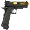 340 FPS Golden Ball x Eagle OTS .45 Hi-Capa Gas Blowback Airsoft Pistol w/Hive Vented Slide & Standard Grip Stippling (Color: Black/Gold Barrel) view 2