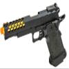340 FPS Golden Ball x Eagle OTS .45 Hi-Capa Gas Blowback Airsoft Pistol w/Hive Vented Slide & Standard Grip Stippling (Color: Black/Gold Barrel) view 3