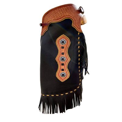 Custom Made Western Chinks Cow Hide Leather Basket Weave Tooled Chaps for Kids Adult Men Women Unisex ME-LCH-013 (X-Large)
