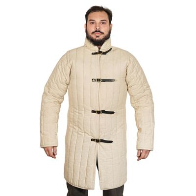 Lord of Battles Medieval Front Opened Padded Gambeson (Type 10) Handmade from Canvas Cotton Ecru, M