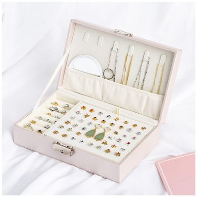 ArtsPavilion Jewelry Box for Women Girls, Leather Small Travel Organizer Case, Portable Display Storage Holder Boxes for Rings Earrings Necklaces Bracelets White