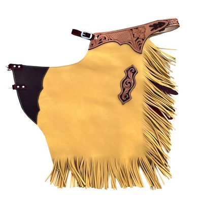 Custom Made Western Chinks Cow Hide Leather Basket Weave Tooled Chaps for Kids Adult Men Women Unisex ME-LCH-014 (X-Large)