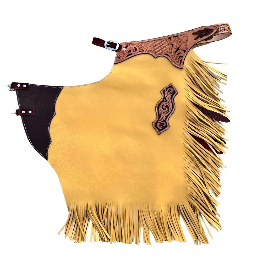 Custom Made Western Chinks Cow Hide Leather Basket Weave Tooled Chaps for Kids Adult Men Women Unisex ME-LCH-014 (X-Large)