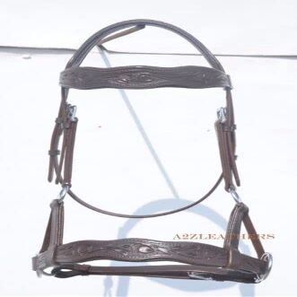 SHOWMEN CRAFT Brown sidepull bitless Bridle with Hand Carving on Curve Shape brow & Noseband, (Cob)