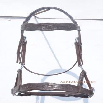 SHOWMEN CRAFT Brown sidepull bitless Bridle with Hand Carving on Curve Shape brow & Noseband, (Cob)