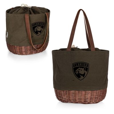 PICNIC TIME NHL Florida Panthers Coronado Canvas and Willow Basket Tote, Picnic Tote Bag, Beach Tote, (Khaki Green with Beige Accents)