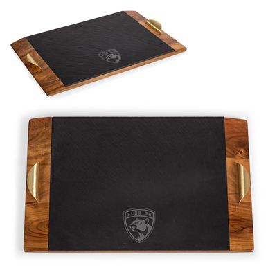 PICNIC TIME NHL Florida Panthers Covina Acacia and Slate Serving Tray, Charcuterie Board Set, (Acacia Wood & Slate Black with Gold Accents)