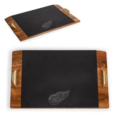 PICNIC TIME NHL Detroit Red Wings Covina Acacia and Slate Serving Tray, Charcuterie Board Set, (Acacia Wood & Slate Black with Gold Accents)