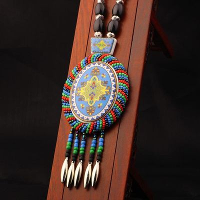HXSCOO Handmade Braided Vintage Bohemia Necklace Women Nepal Jewelry,New Ethnic Necklace Leather Necklace (Color : A03)