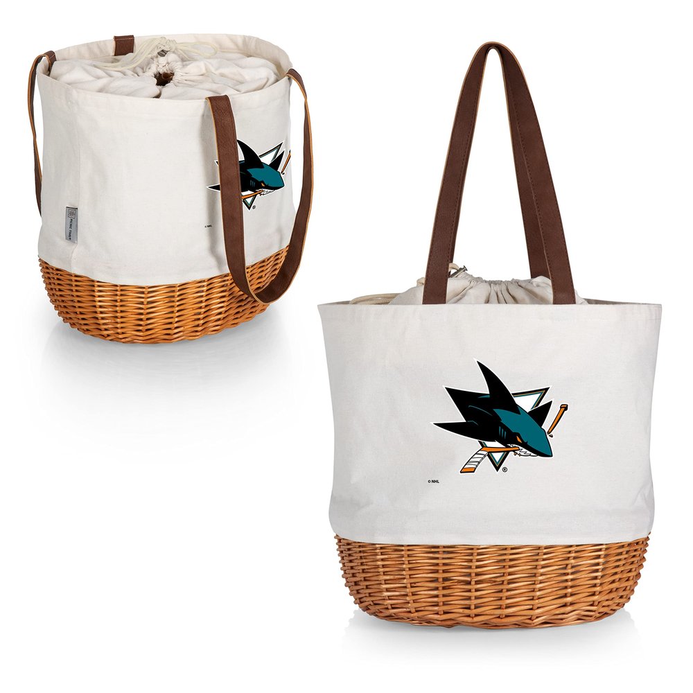 PICNIC TIME NHL San Jose Sharks Coronado Canvas and Willow Basket Tote, Picnic Tote Bag, Beach Tote, (Beige Canvas)