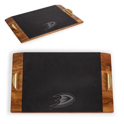 PICNIC TIME NHL Anaheim Ducks Covina Acacia and Slate Serving Tray, Charcuterie Board Set, (Acacia Wood & Slate Black with Gold Accents)