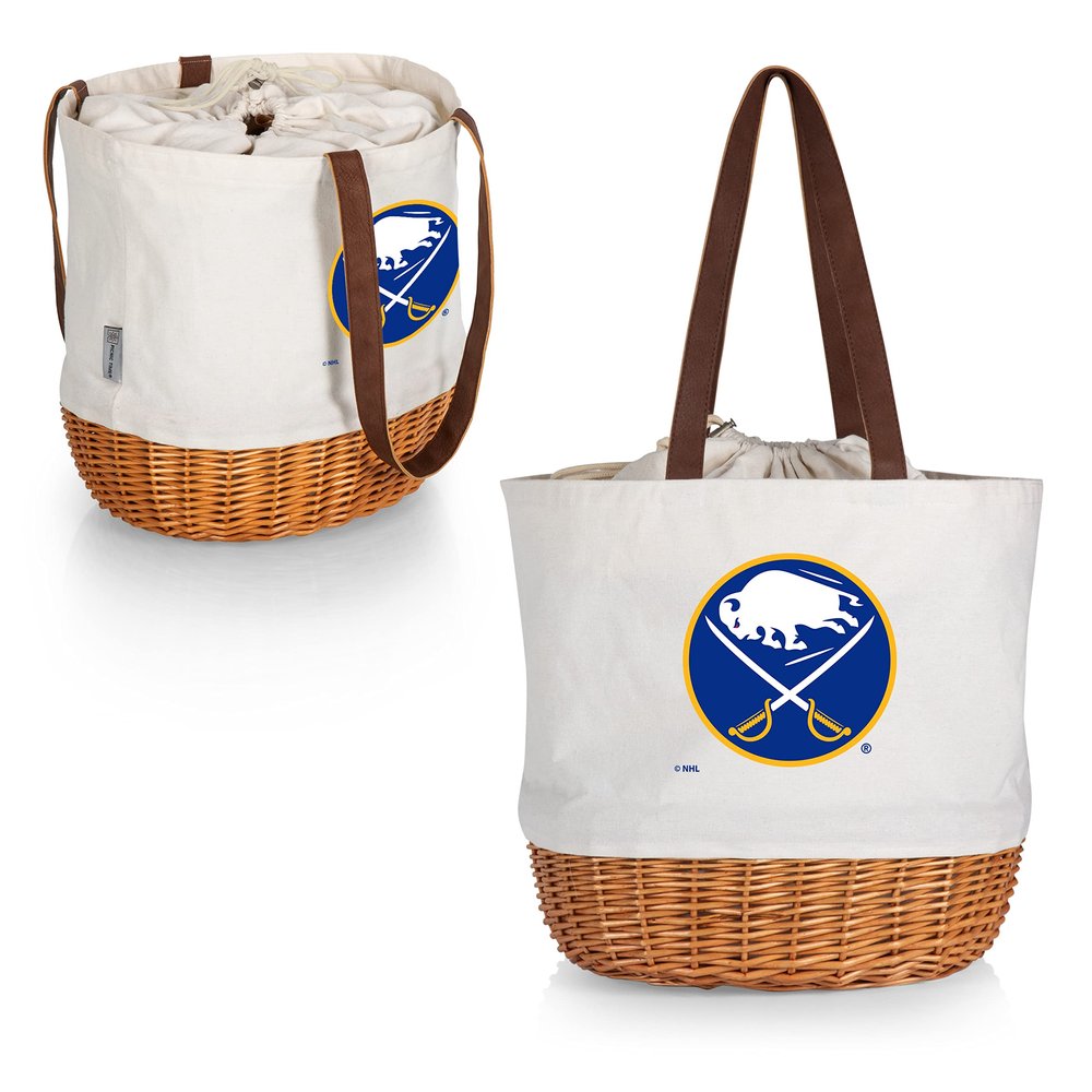PICNIC TIME NHL Buffalo Sabres Coronado Canvas and Willow Basket Tote, Picnic Tote Bag, Beach Tote, (Beige Canvas)