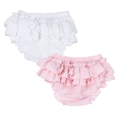 EISHOW 2 Pieces Unisex Baby Boys Girls Casual Shorts Cotton Blend Chiffon Newborn Bloomer Triangle Shorts Diaper Covers (2PCS B,6-12 Months)
