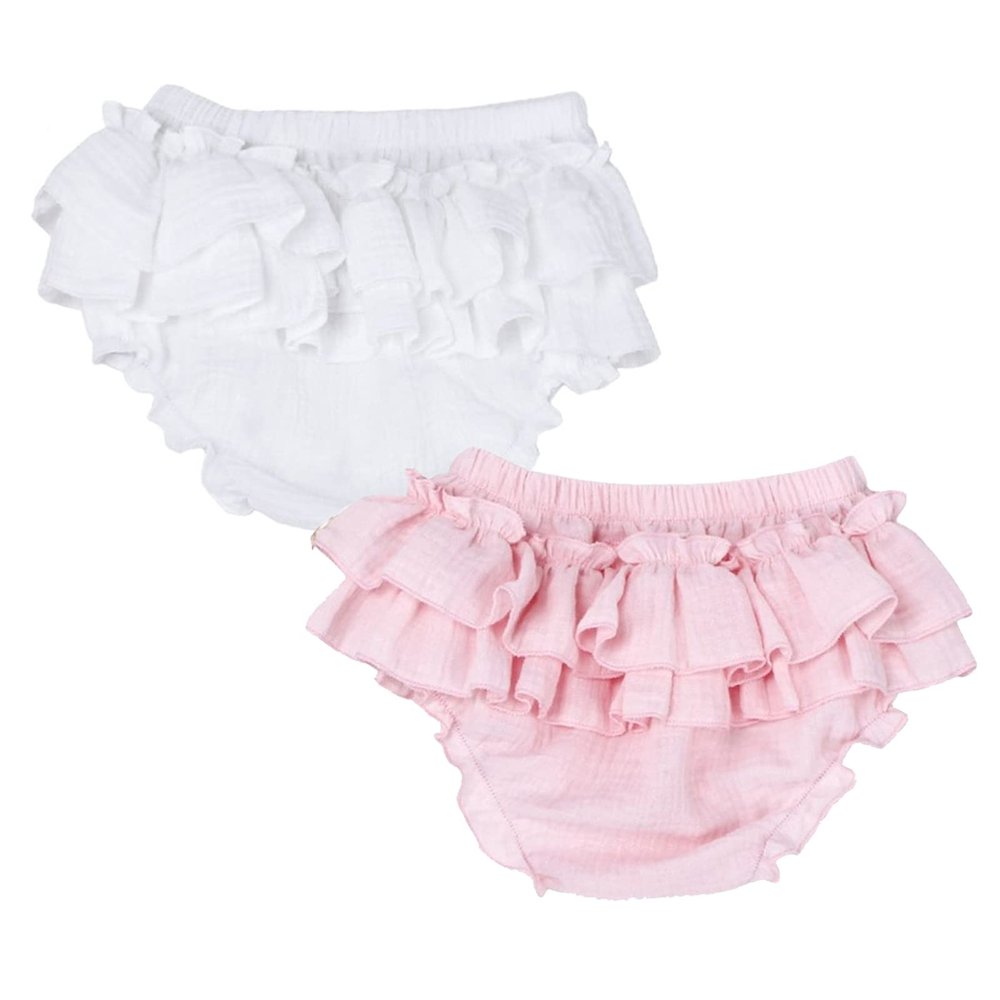EISHOW 2 Pieces Unisex Baby Boys Girls Casual Shorts Cotton Blend Chiffon Newborn Bloomer Triangle Shorts Diaper Covers (2PCS B,6-12 Months)