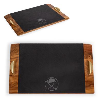 PICNIC TIME NHL Buffalo Sabres Covina Acacia and Slate Serving Tray, Charcuterie Board Set, (Acacia Wood & Slate Black with Gold Accents)