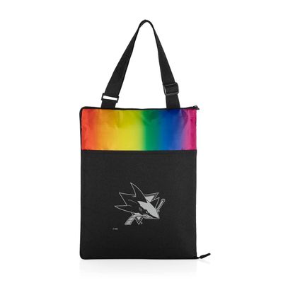 PICNIC TIME NHL San Jose Sharks Vista Outdoor Picnic Blanket & Tote, Beach Blanket, Camping Blanket, (Rainbow with Black)