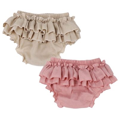 EISHOW 2 Pieces Unisex Baby Boys Girls Casual Shorts Cotton Blend Chiffon Newborn Bloomer Triangle Shorts Diaper Covers (2PCS D,6-12 Months)