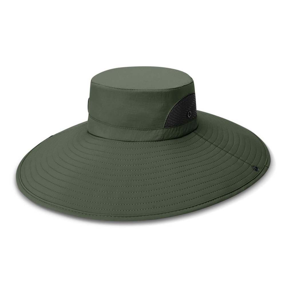 Uv Protection, Sun Protection, Waterproof Fisherman Hat, Men's and Women's Enlarged Brim, Breathable Fishing Outdoor Hat Capcircumference24.4inch Militarygreen[5.5inchlargebrim]