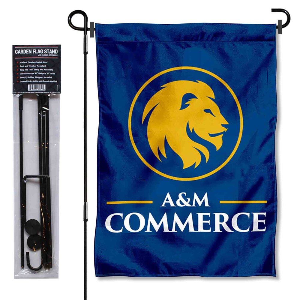College Flags & Banners Co. Texas A&M Commerce Lions Garden Flag with Pole Stand Holder
