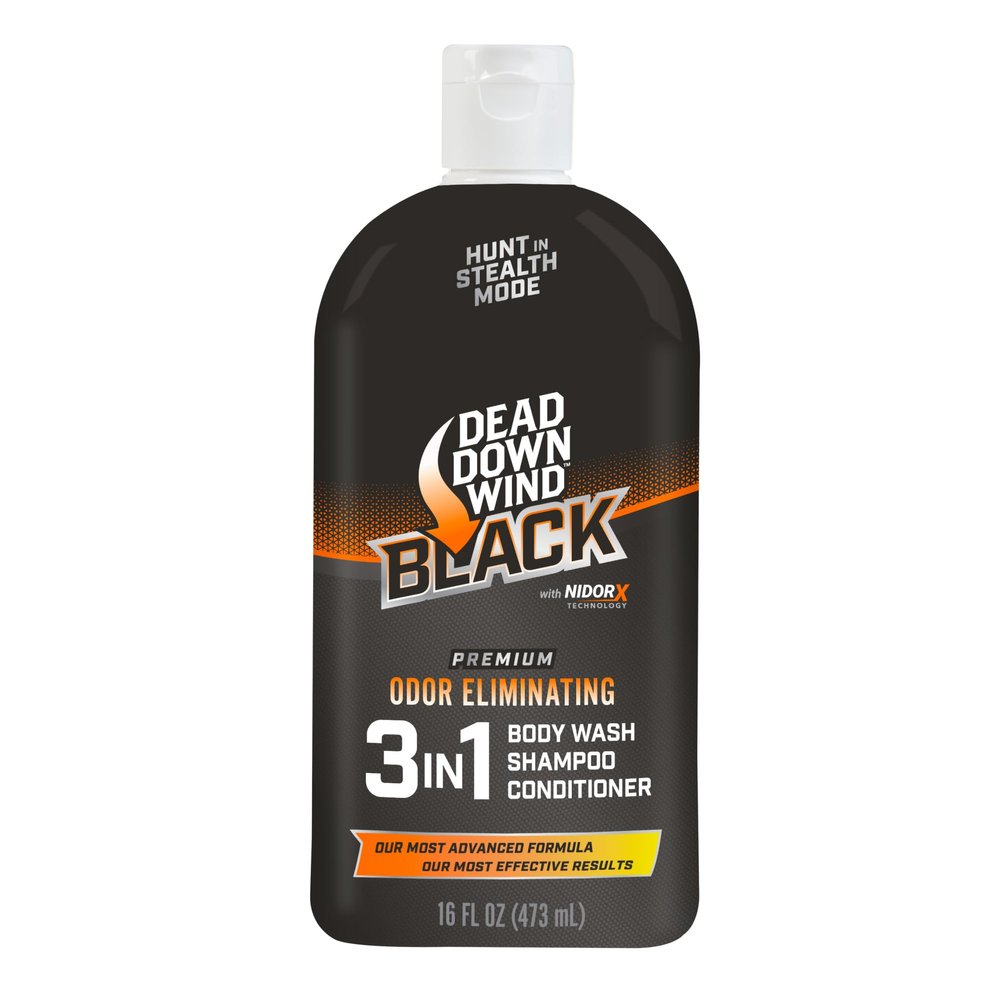 DEAD DOWN WIND BLACK Premium 3-in-1 Body Wash, Shampoo, & Conditioner Hunting Scent Eliminators (16 oz) - Scent Eliminating Liquid Soap - Durable Hunting Scent Eliminators - Advanced Hunting Gear