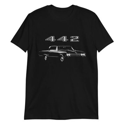 1965 OLds 442 Club Coupe American Classic Car Short-Sleeve Unisex T-Shirt Black
